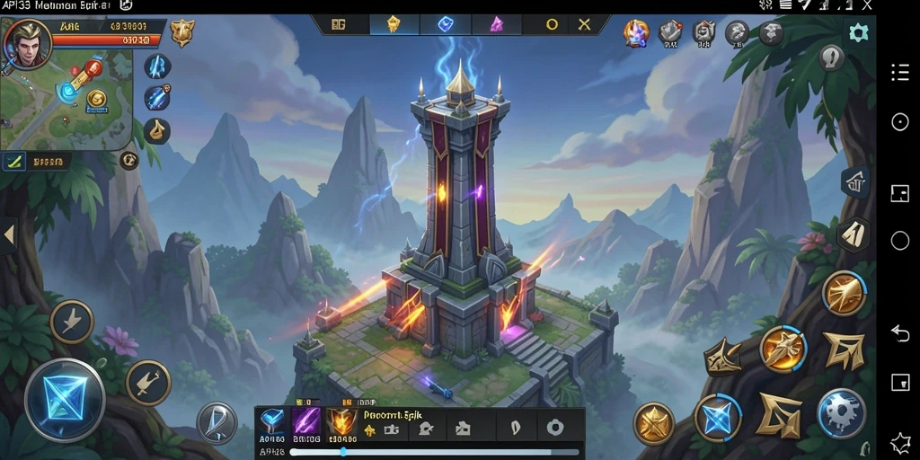 Screenshot gameplay yang menunjukkan menara dalam aksi.