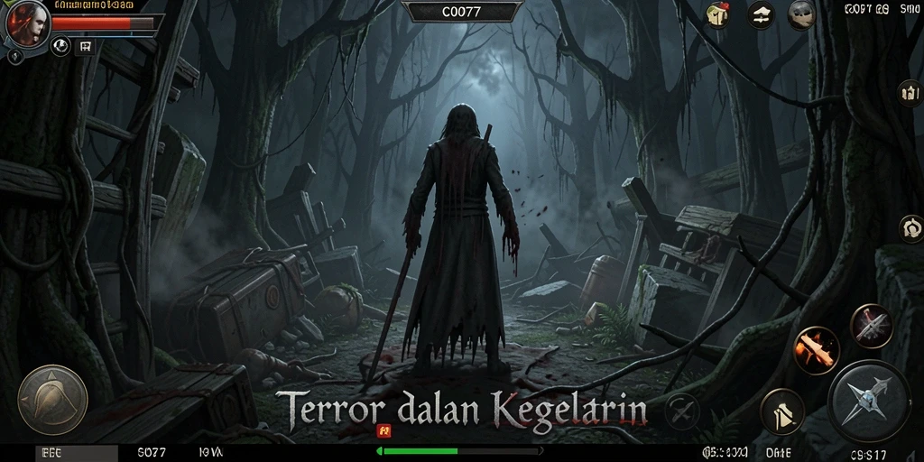 Tampilan gameplay C0077 yang mencekam dan menakutkan.