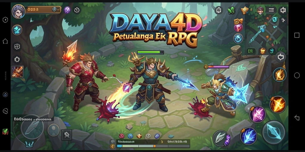 Tangkapan layar utama DAYA4D menampilkan pertempuran epik dalam dunia RPG yang luas.