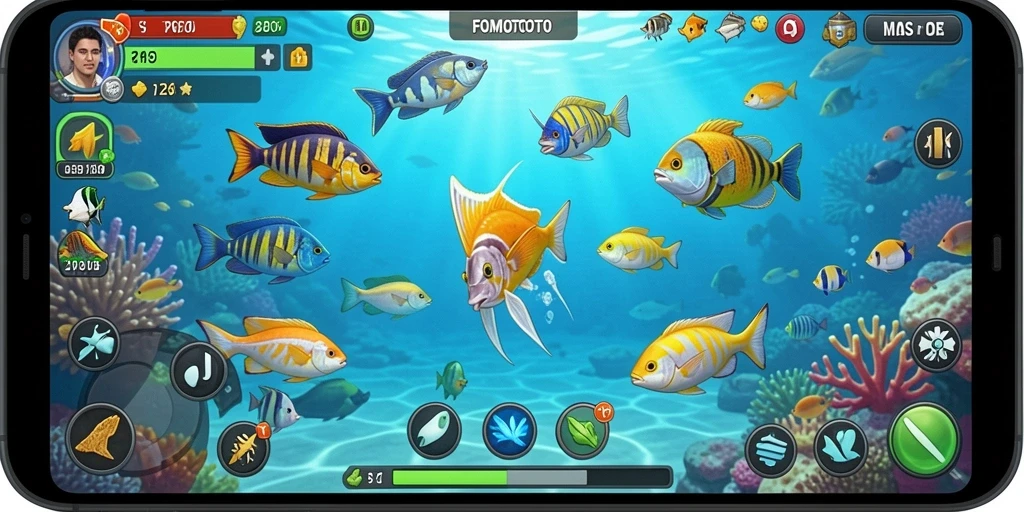 Gameplay menarik dari FOMOTOTO saat menembak ikan berwarna-warni.