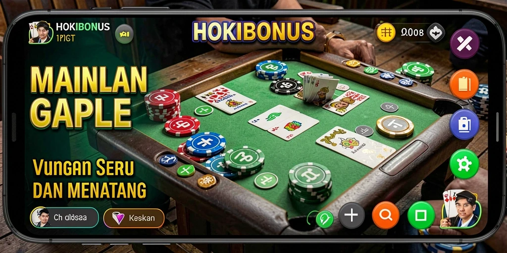 Tampilan seru gameplay Gaple HOKIBONUS yang menarik.