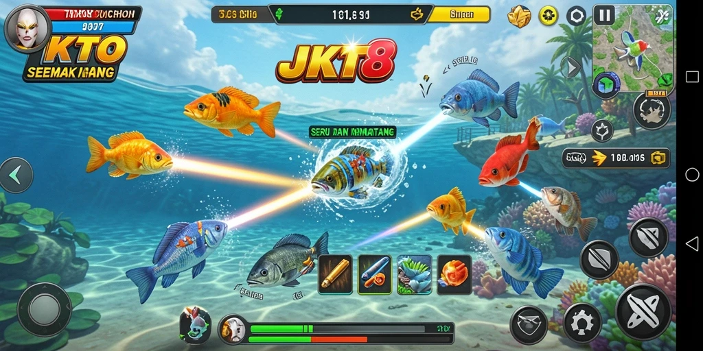 Tampilan gameplay seru dari JKT8 saat berburu ikan.