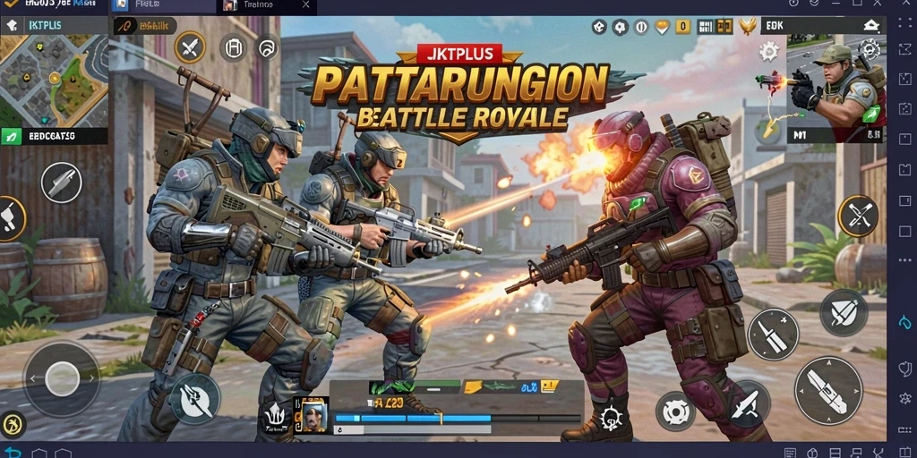 Tampilan gameplay intens di arena Battle Royale JKTPLUS.