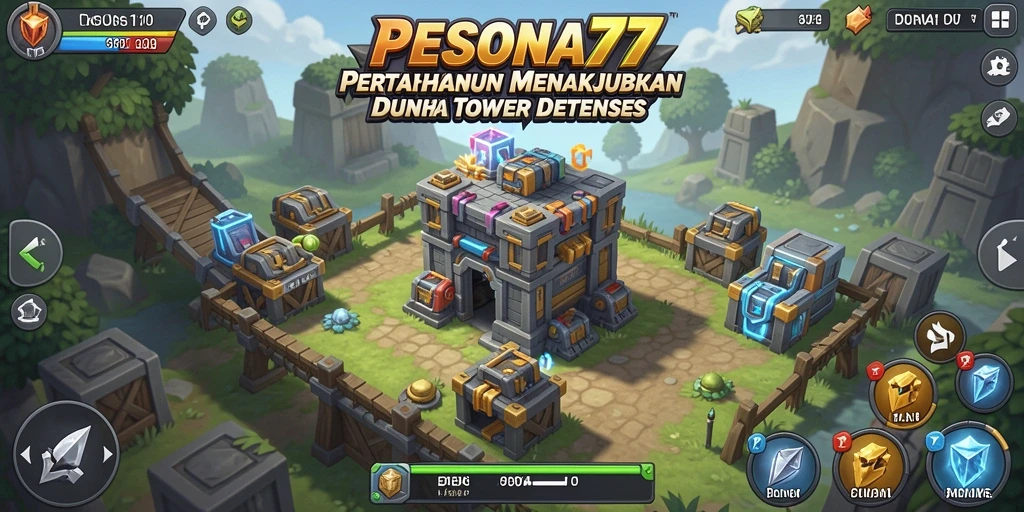 Menampilkan aksi seru dalam pertahanan menara di gameplay PESONA77.