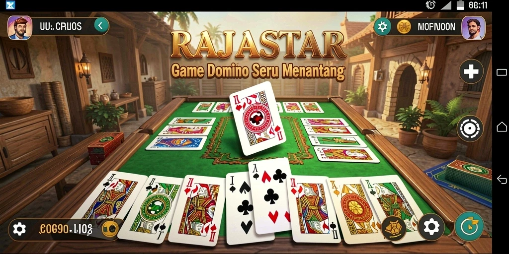 Screenshot gameplay RAJASTAR menampilkan suasana bermain Domino yang seru.