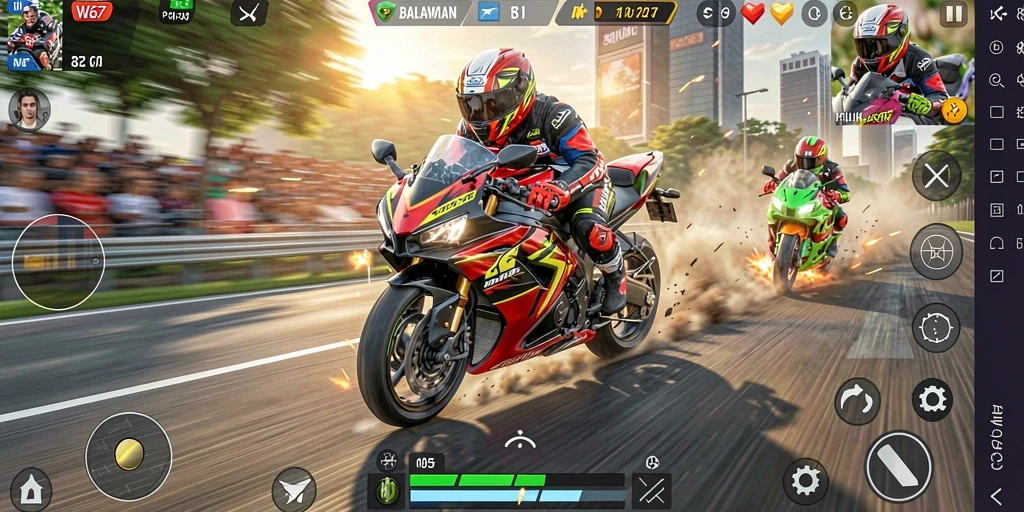 Tampilan gameplay W67 dengan balapan motor yang seru.